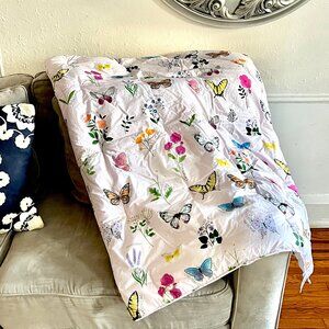 POTTERY BARN Botanical Butterfly & Floral Toddler Comforter 100% Cotton